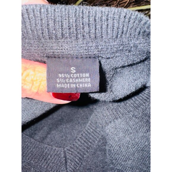 Claiborne Womens V-Neck Sweater S Gray Cotton/Cashmere Blend Sustainable Preppy - Picture 8 of 9